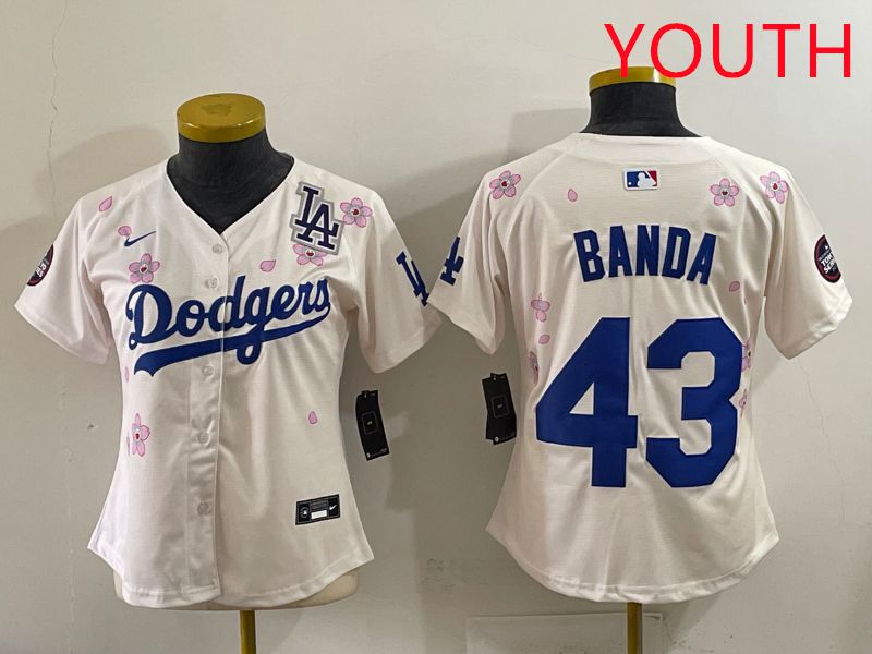 Youth Los Angeles Dodgers #43 Banda Cream Sakura Edition 2025 Nike MLB Jersey style 37->youth mlb jersey->Youth Jersey